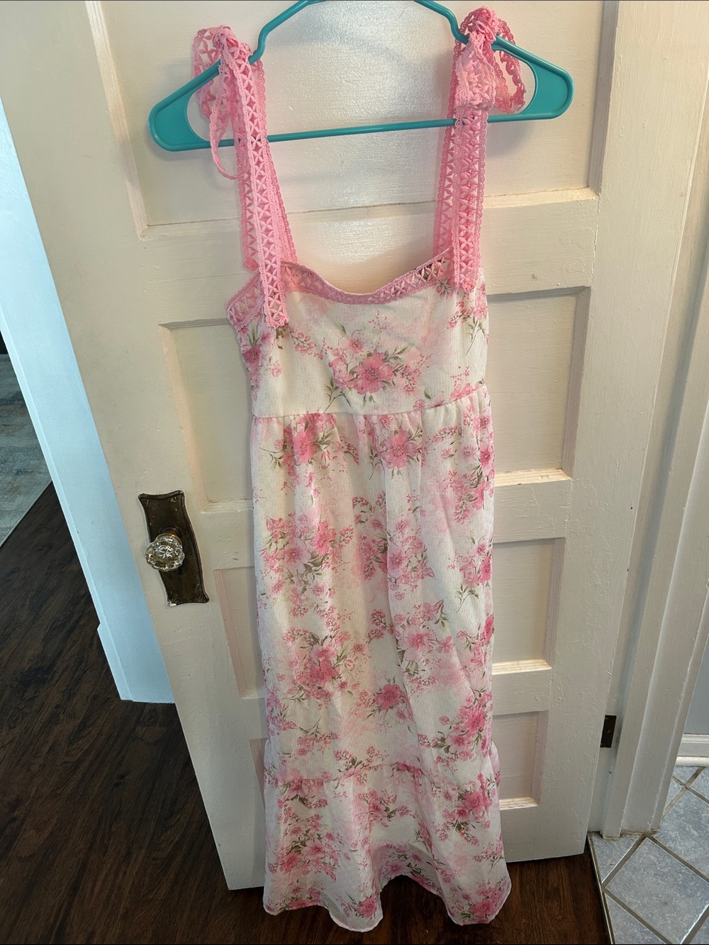 Floral Pink Lace-Trim Maxi Dress - Women's Summer Maxi